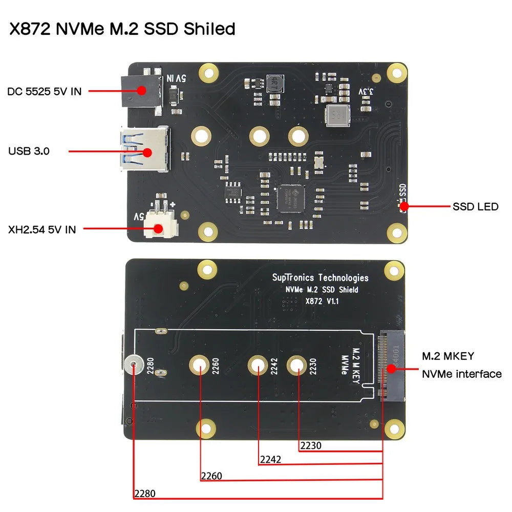 Custom Raspberry Pi X872 NVMe M.2 2280 SATA SSD Shield/Expansion Board for Raspberry Pi 4 Model B Manufacturer