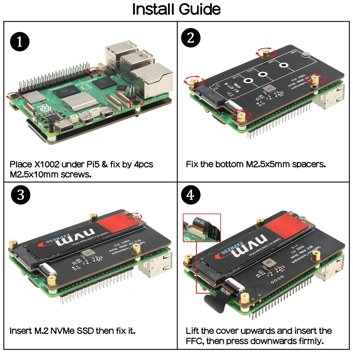 X1002 PCIe M.2 NVMe SSD Board for Raspberry Pi 5