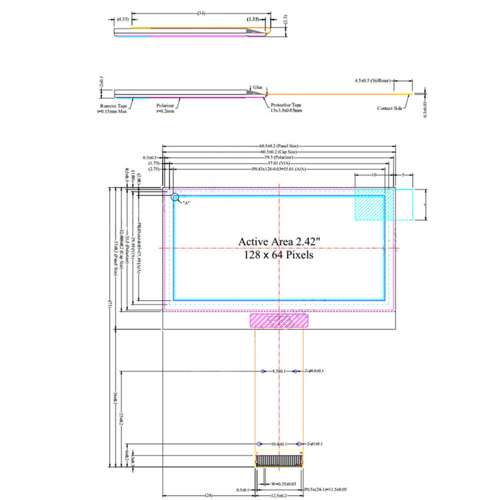 LONTEN 2.42 inch OLED LCD screen 128*64 SPI/IIC interface SSD1309 driver white screen display 24pin FPC screens Custom