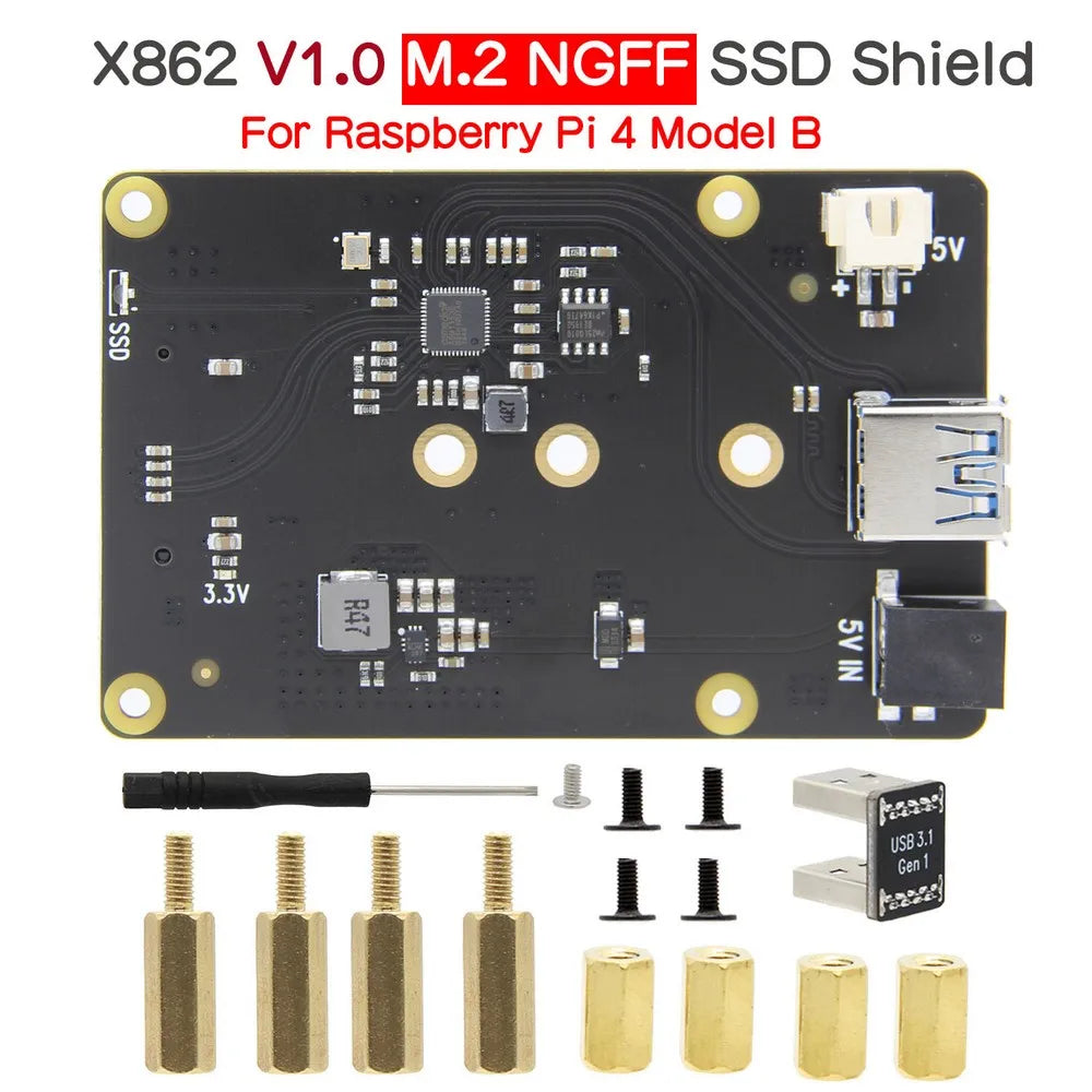 Custom Raspberry Pi X862 V1.0 M.2 NGFF 2280 SATA SSD Storage Expansion Board / Shield for Raspberry Pi 4 Model B Manufacturer