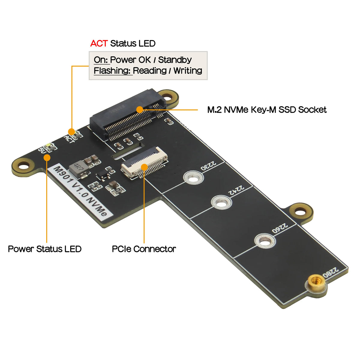 Custom  M901 PCIe to M.2 NVMe SSD Board Shield for Raspberry Pi 5