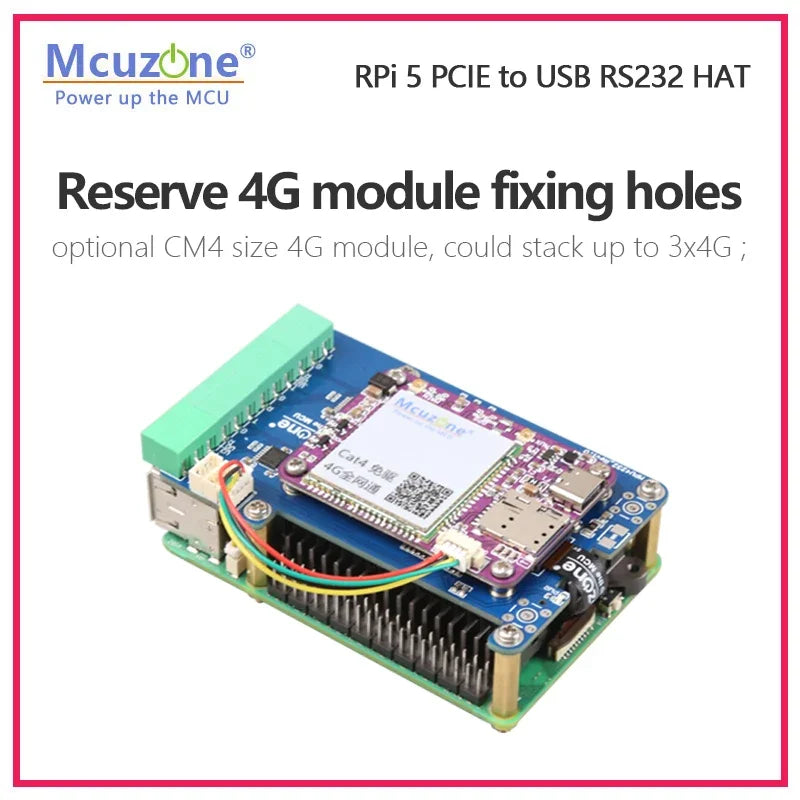 MP4232 Raspberry Pi 5 PCIE to USB RS232 HAT with 3*USB2.0 Driver Free Custom Case-Electronic Components