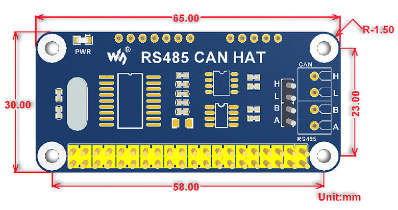 RS485 CAN HAT for Raspberry Pi Zero/Zero W/Zero WH/2B/3B/3B+,onboard CAN controller: MCP2515,485 transceiver SP3485 Custom PCB customize