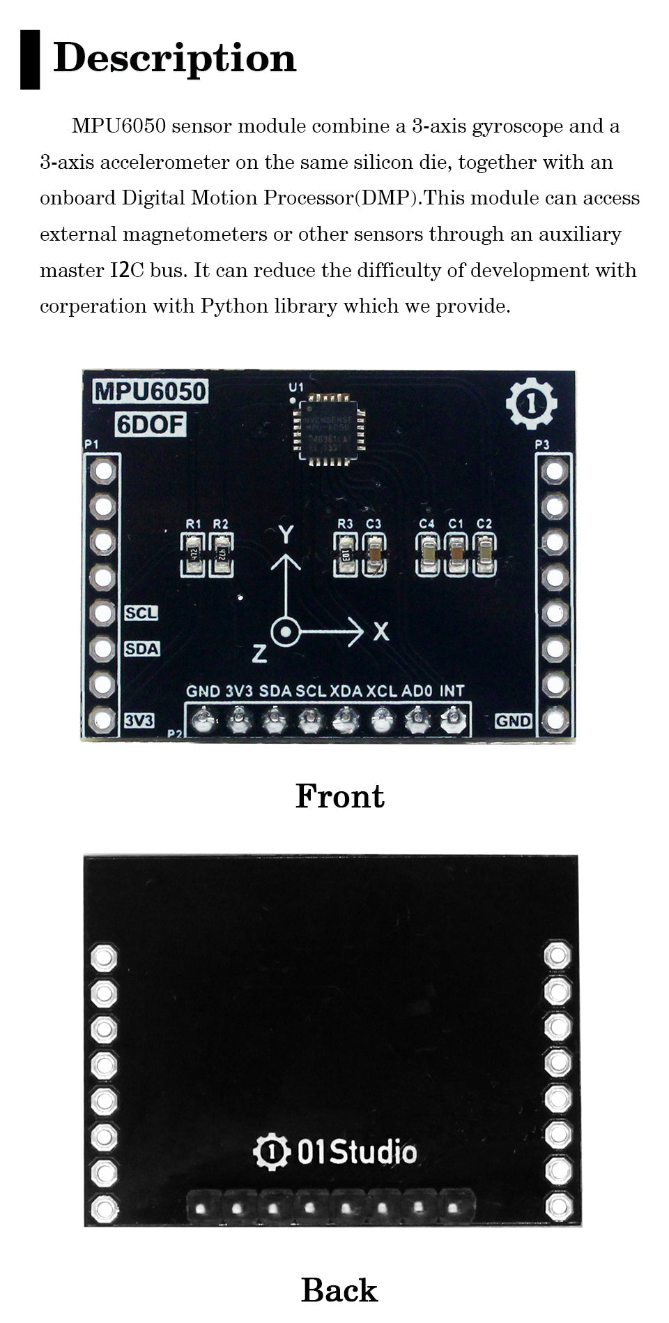 Lampad MPU6050 Sensor module 6DOF 3-axis gyroscope and 3-axis accelerometer developed by customize