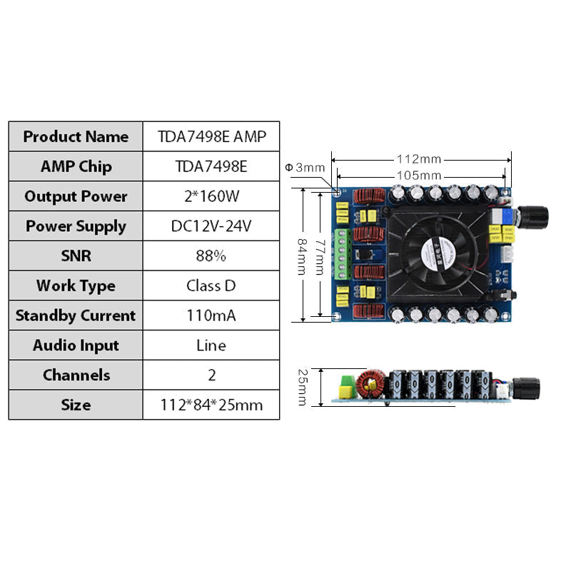 160W*2  Audio Power Amplifier Board Class D Dual Channel Stereo TDA7498 Subwoofer Stereo Home Theater Amplifiers pcb assembly Customize