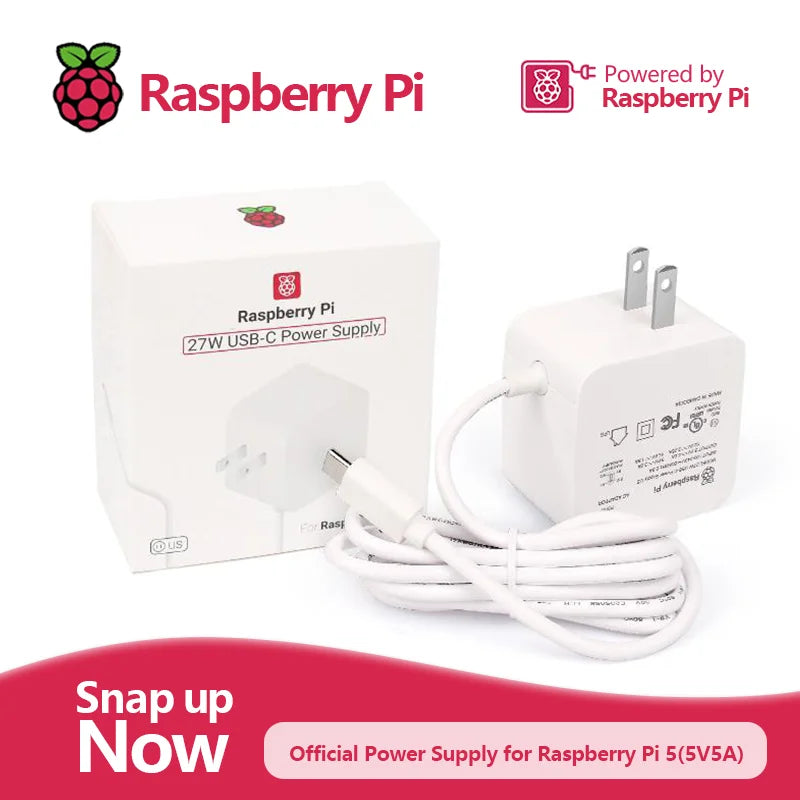 Official Raspberry Pi 5 Power Supply 27W USB-C Adapter 5.1V 5A with PD Standard Support US Plug-in
