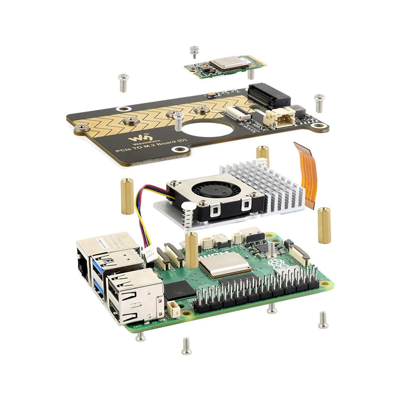 Custom Raspberry Pi 5 PCIe To M.2 Adapter Board (D) NVMe M.2 SSD 2280 / 2260 / 2242 / 2230 Size Gen2 Gen3 Support for RPi 5