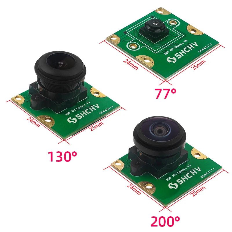 Raspberry Pi 5 8MP Camera IMX219 Sensor 77 130 200 FOV Fisheye CSI Interface with 15cm FFC for RPI 5