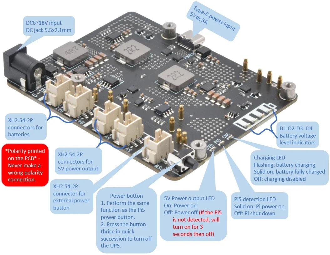 X1203 UPS  5.1V 5A Shield & Power Management Board for Raspberry Pi 5
