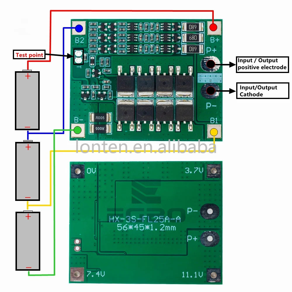 Custom 3S 25A lipo lithium Polymer BMS/PCM/PCB battery protection board for 3 Packs 18650 Li-ion Battery Cell Manufacturer