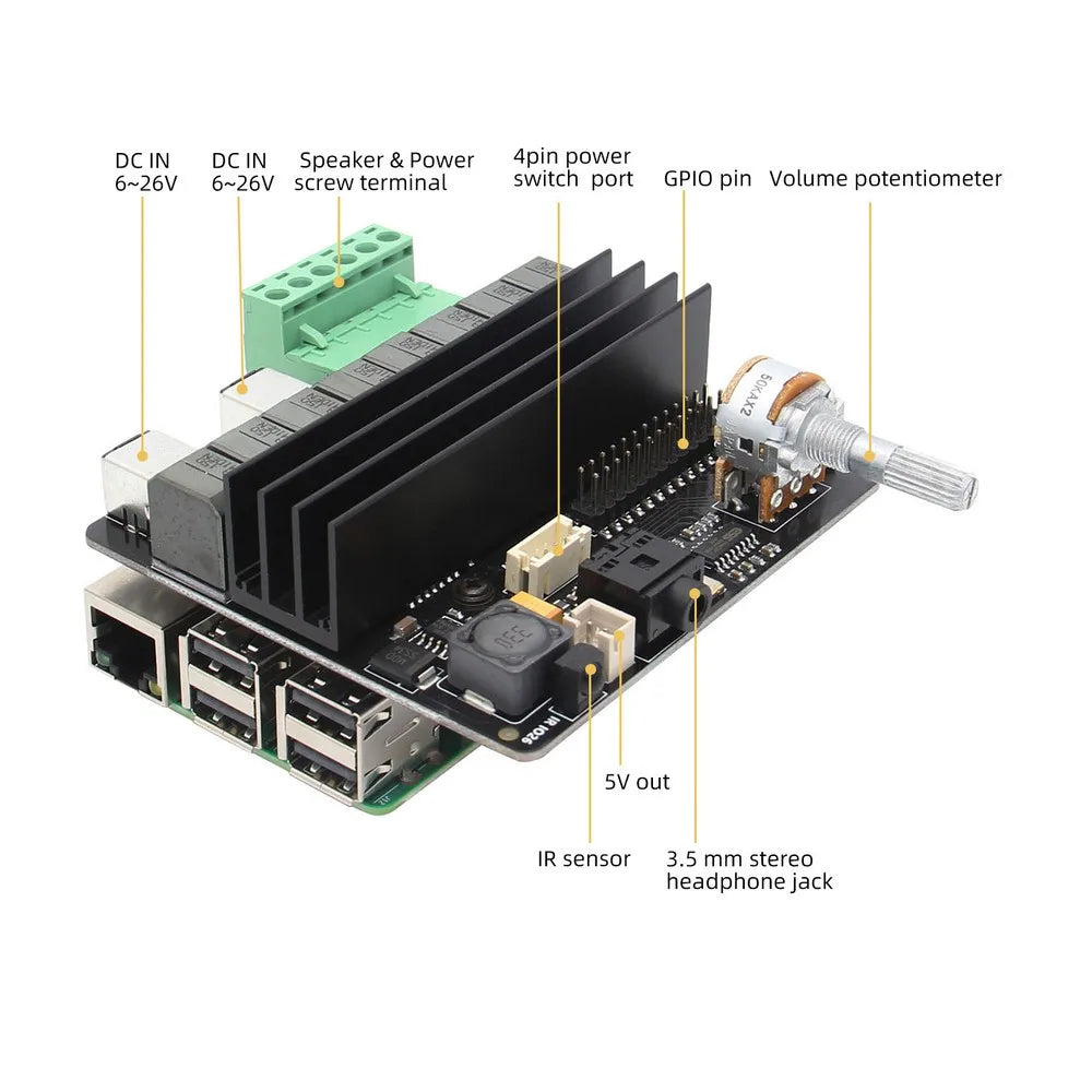 Custom Raspberry pi 4 Computer Model B HIFI DAC+AMP Expansion Board, X450 Audio Sound Card for Raspberry Pi 4/Pi 3B+ Plus/3B Manufacturer