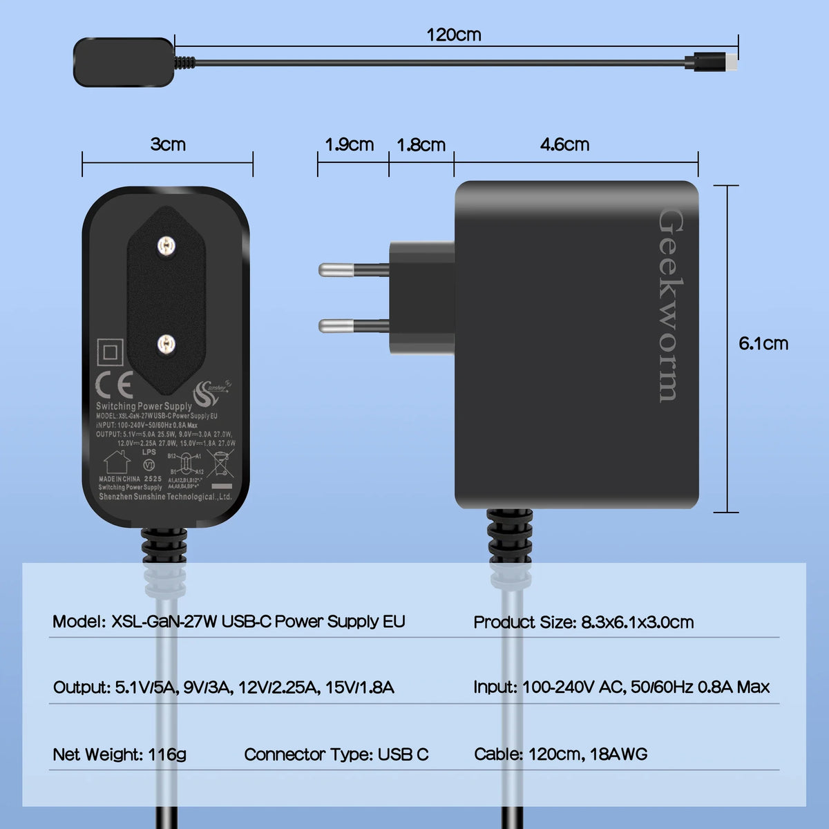 Raspberry Pi 5 USB-C Power Adapter, GaN PD 27W Type C Power Supply for Raspberry Pi 5