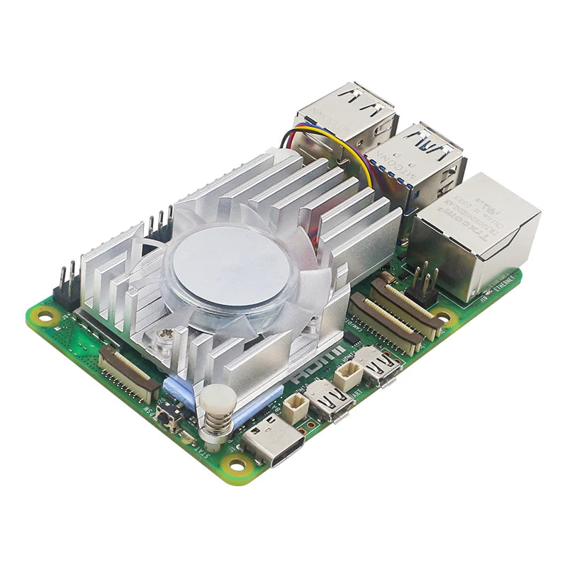 Upgraded CPU Active Cooler for Raspberry Pi 5 Aluminum Fin Design Larger Heat Dissipation Area JST PWM Fan Silicone Heatsink
