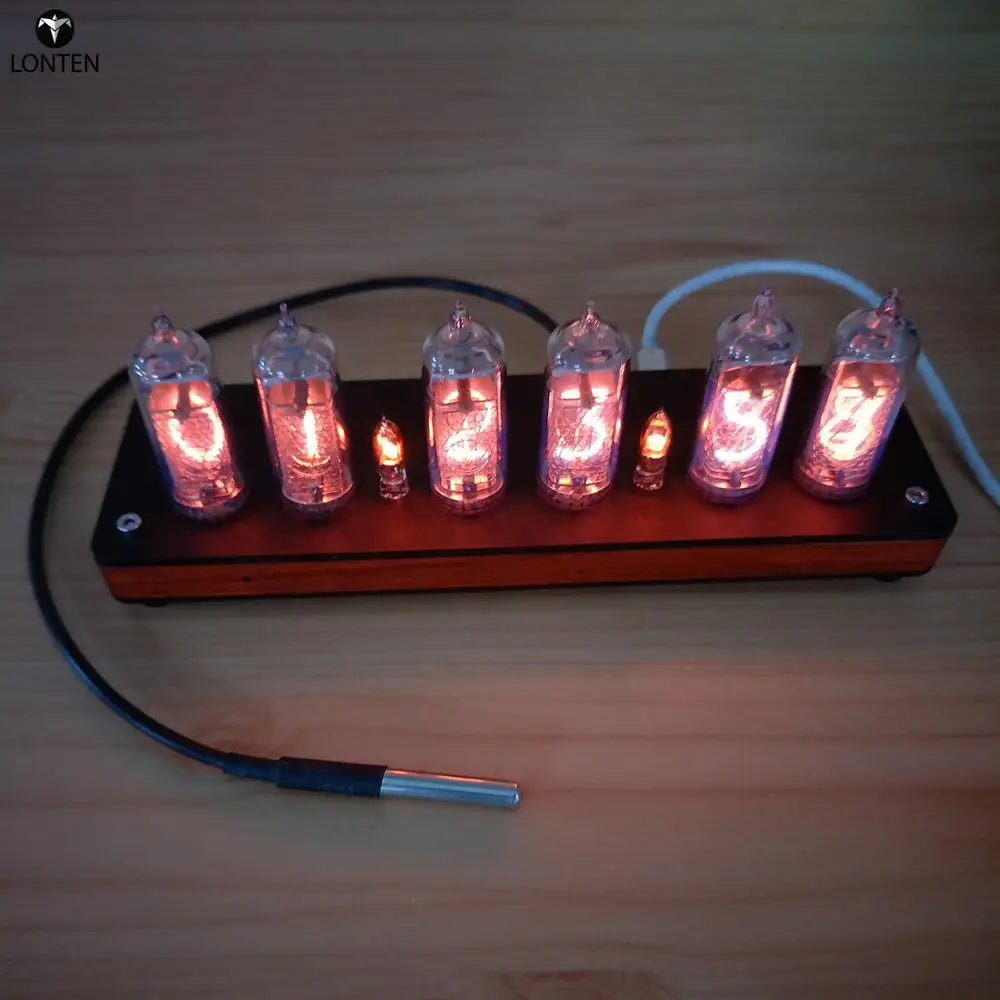 Custom Lonten IN14 Glow Tube Clock GPS Time Calibration Clock Infrared Remote Control Glow Clock with Wooden Shell Manufacturer