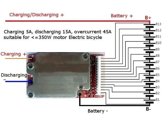 Custom 48V 13S 15A-45A 20x 3.6V/3.7V/4.2V Lithium ion Li-ion Li-Po Battery Protection Board BMS PCB Manufacturer