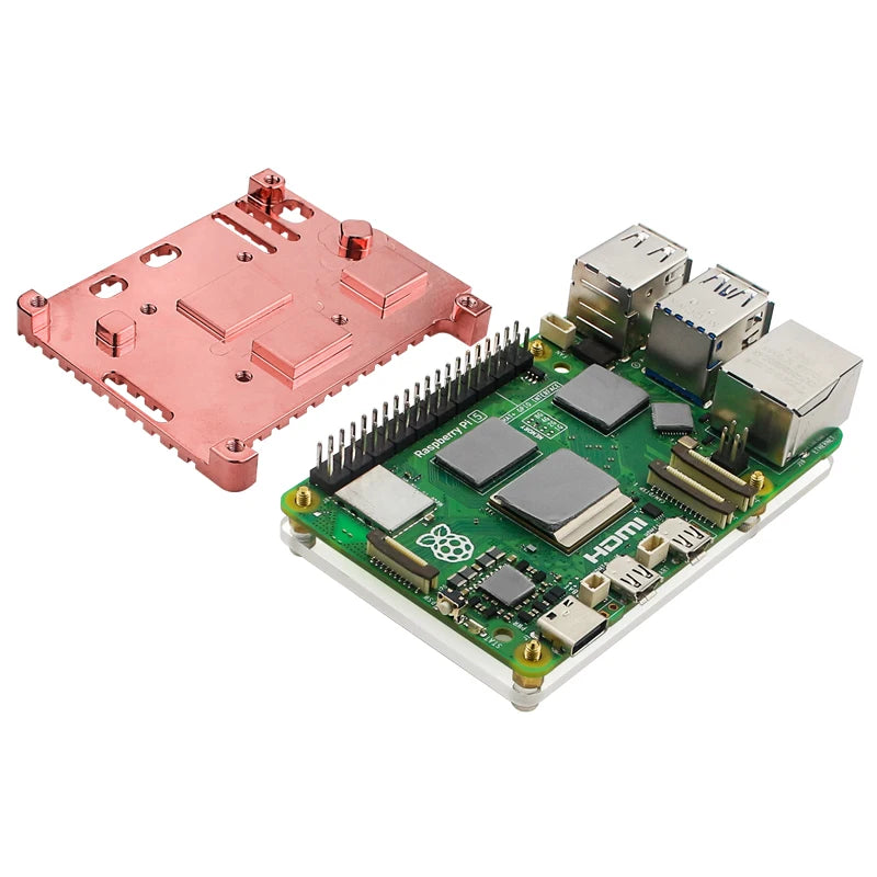 Raspberry Pi 5 Pure Copper Heatsink Acrylic Base Case Optional Fan Passive Active Cooling for  Raspberry Pi 5