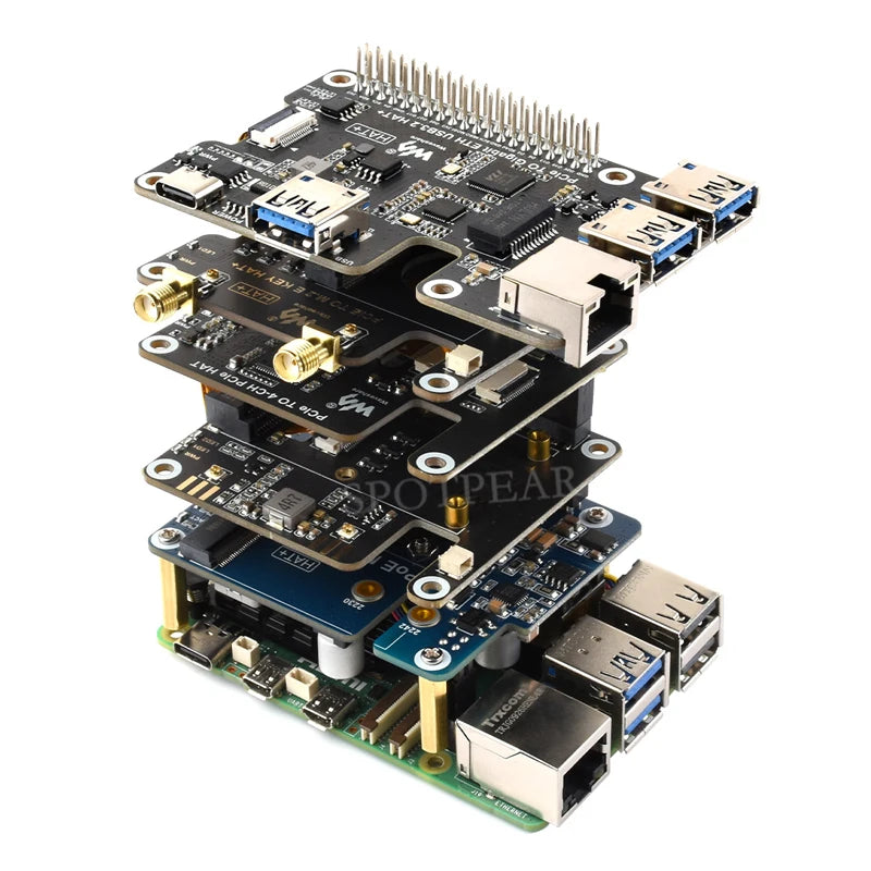 Custom Raspberry Pi 5 PCIe to 4-CH PCIe FFC HAT Board-Educational 4-Channel Extension Board