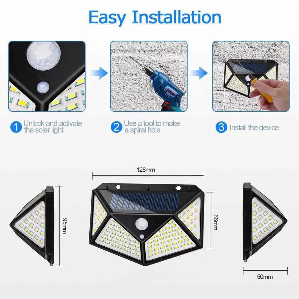 Custom 100 LED Solar Wall Lights Outdoor Solar Lamp Waterproof Motion Sensor Solar Powered Sunlight Street Light for Garden Decoration Manufacturer