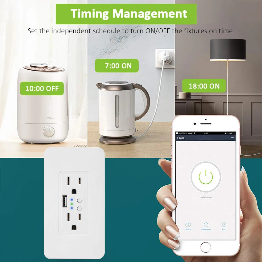 Custom Wifi Wall Power Electric Socket 2 USB Outlets Plug Timer Socket US Standard Smart Remote Control Work with Alexa Google Home Manufacturer