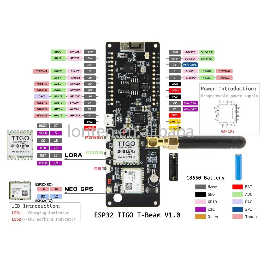 Custom TTGO T-Beam V1.1 LoRa ESP32 Development Board WiFi BT Module GPS NEO-6M SX1278 433Mhz SX1276 868Mhz 915Mhz 923Mhz Manufacturer
