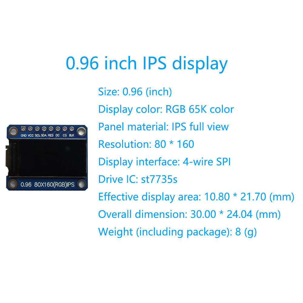 TFT Display 0.96 1.3 1.14 1.54 2.0 inch IPS 7P SPI HD 65K Full Color LCD Module ST7735 / ST7789 Drive IC 80*160 240*240 Custom