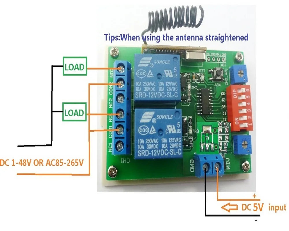 Custom OEM CE029B*1+CJ002*2 DC 5V 433mHz 2 Channel Wireless Delay Relay Remote Controller Manufacturer