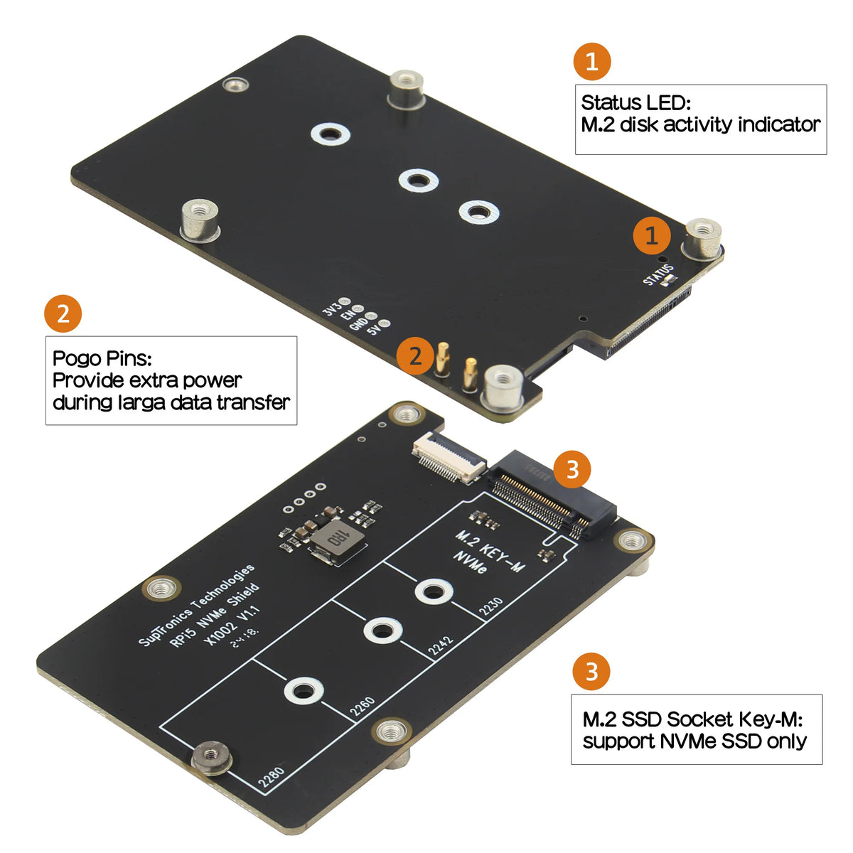Custom  X1002 PCIe M.2 NVMe SSD Board for Raspberry Pi 5