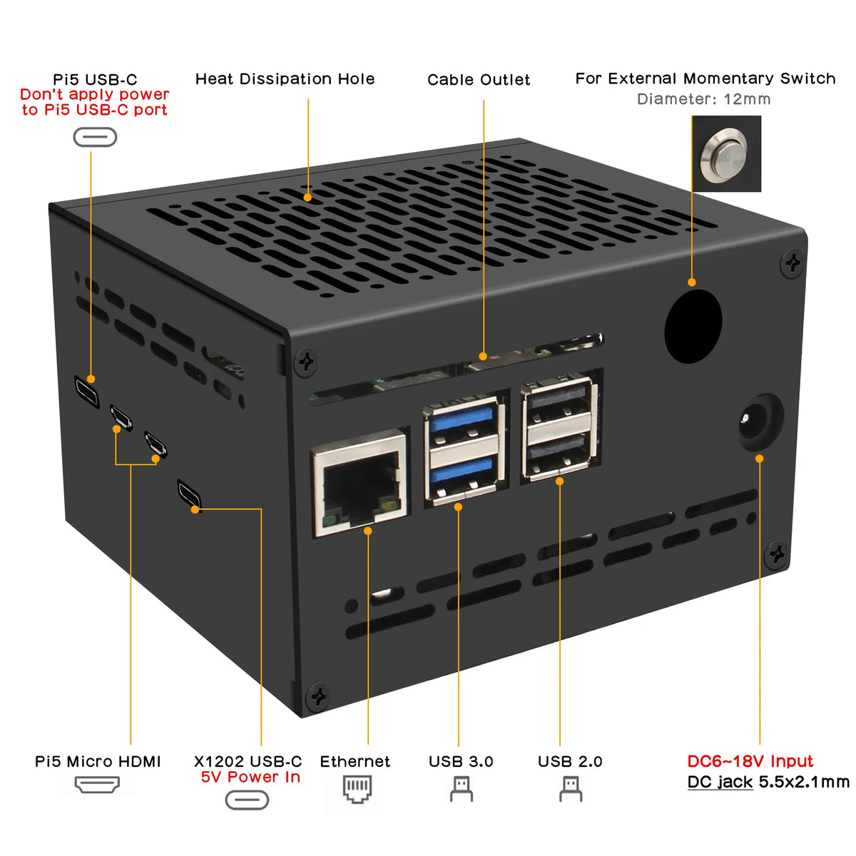 X1202-C1 Metal Case for Raspberry Pi 5 & X1202 UPS Board