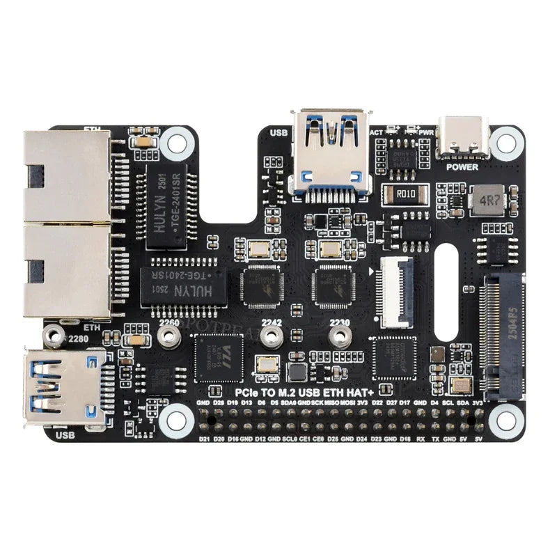 Raspberry Pi 5 PCIe to USB3 HUB Double 2.5G ETH RJ45 and M.2 NVMe SSD PI5 Expansion board HAT+
