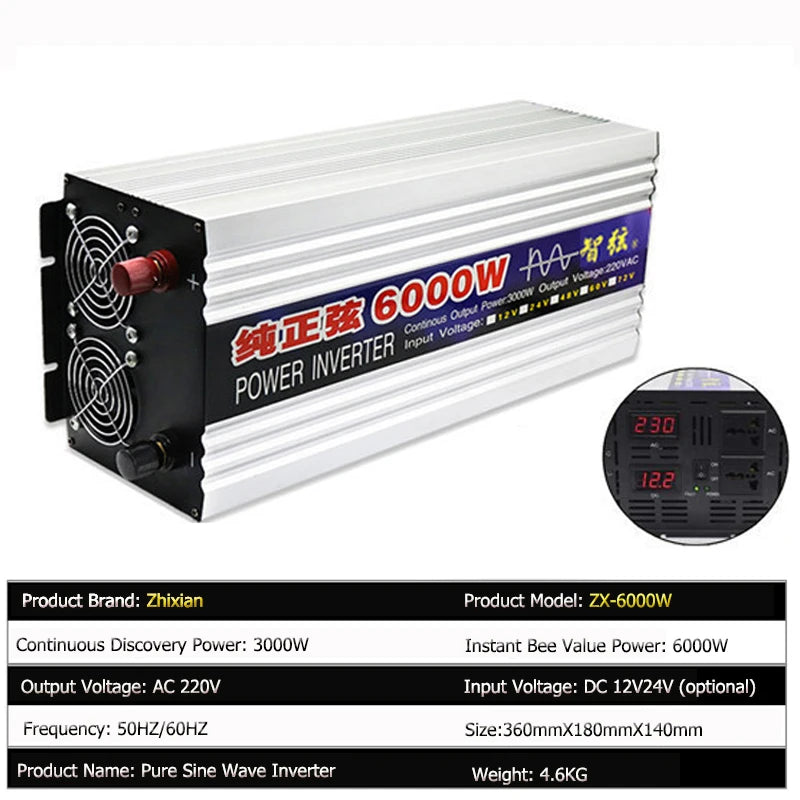 Custom 6000W 5000W Pure Sine Wave Inverter TWO Output DC 12v/24v To AC 220V Voltage Transformer Power Converter Cars Solar Inverter Con Manufacturer