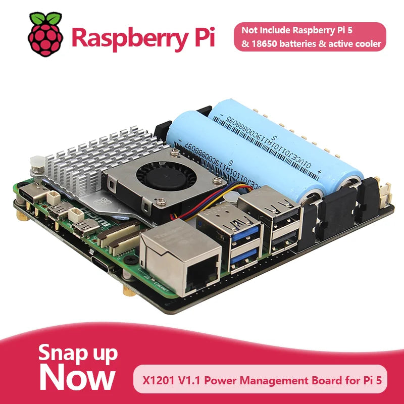 Custom Raspberry Pi 5 18650 UPS X1201 V1.1 Extension Board Power Management with Auto Power on No Battery Included for Pi 5
