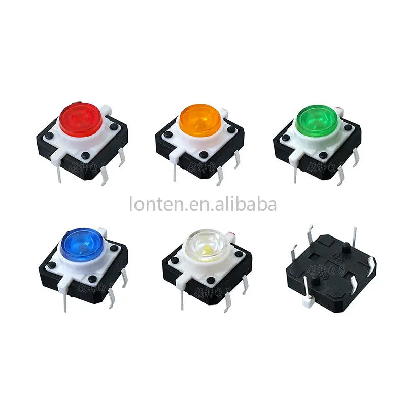 Custom Custom 5pcs Illuminated Tact Switch Button switch 12*12 red White blue yellow green LED 3V 4 pin reset 12*12*7.3mm Manufacturer