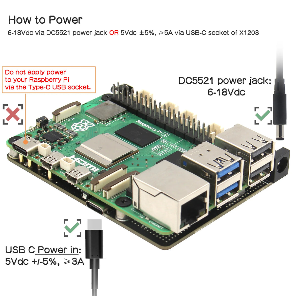 Custom  X1203 UPS  5.1V 5A Shield & Power Management Board for Raspberry Pi 5