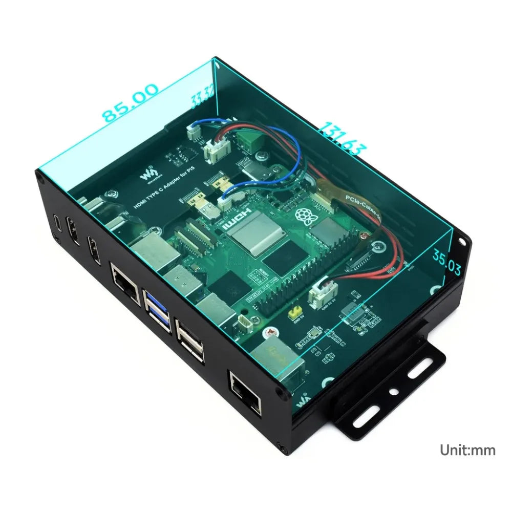 Waveshare Multi-functional All-in-one Mini-Computer Kit Designed for Raspberry Pi 5, Aluminum Alloy Case Option for PCIe Adapter