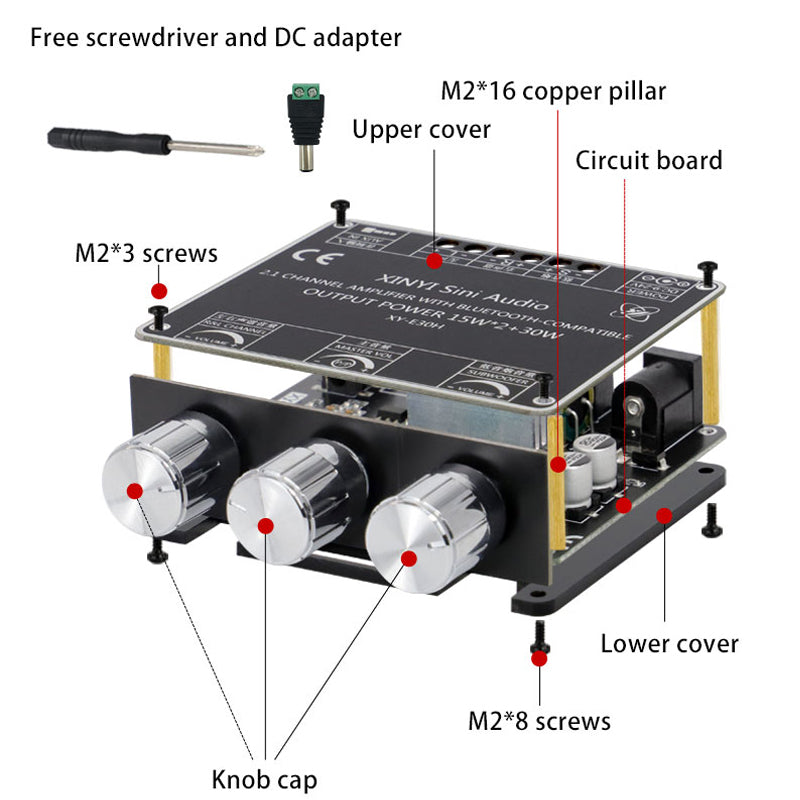 2.1 Channel 2*15W+30W  Power Subwoofer Amplifier Board  HiFi Class D Home Theater Audio Stereo Equalizer AUX Amp