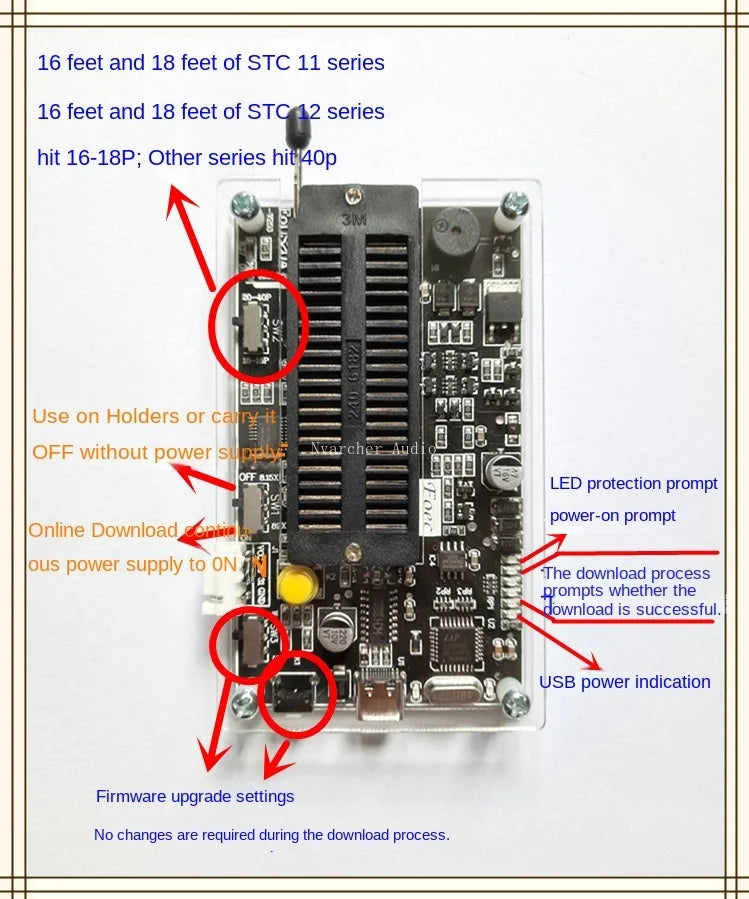 Custom Custom STC MCU offline download, burn and write programmer for mass production without cold start applicable to all STC modules Manufacturer