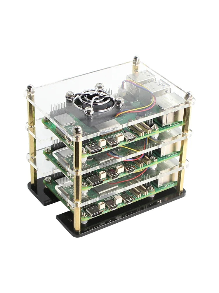 Raspberry Pi 5B/4B/3B+ Cluster Case - Stackable Acrylic Enclosure with Cooling Fan Mounts for Pi Rack