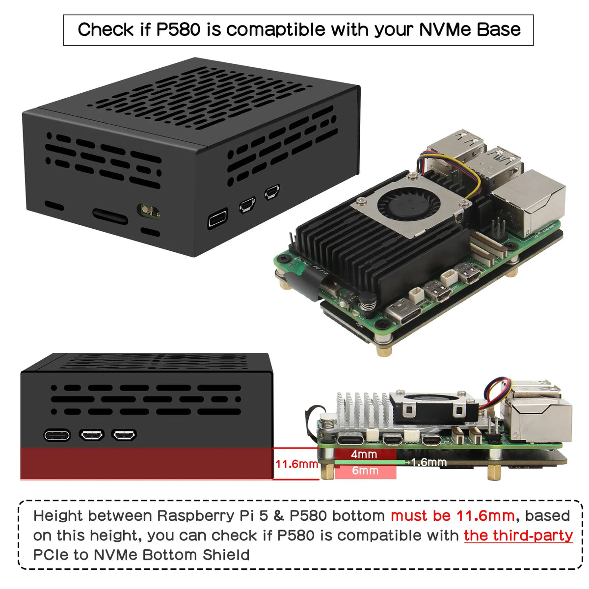 Metal Case P580-V3 for Raspberry Pi 5 X1002 X1005 Board NOT Support X1000 X1001 X1003 Board