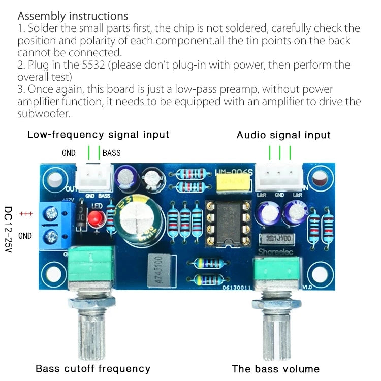 Custom Low Pass Filter Bass Subwoofer Pre-AMP Amplifier Board Dual Power NE5532 Low Pas modules Manufacturer