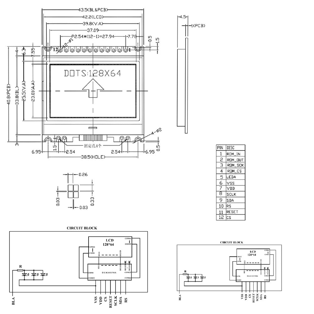 Custom LONTEN 12864G-086-P LCD screen module COG 3.3V 128*64 white backlight black letter Manufacturer