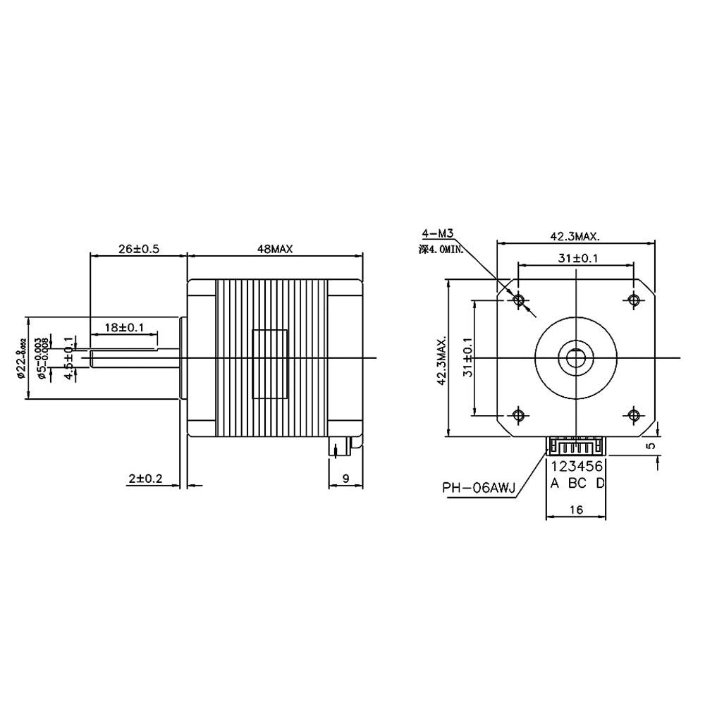 Nema 17 Stepper Motor 17HS19-2004S1-22B 48mm 59N.cm(84oz.in) 2A 1m Cable Nema17 Step Motor for DIY 3D Printer CNC Robot XYZ customize