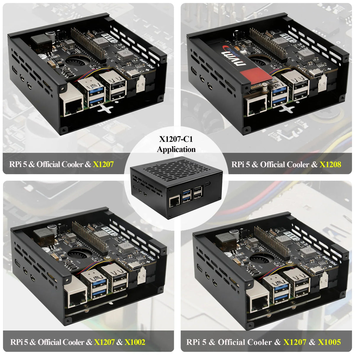 X1207-C1 Metal Case Compatible with X1207 / X1208 UPS HAT & Raspberry Pi 5 & Official Cooler