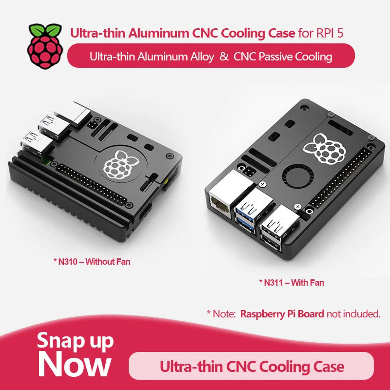 Ultra-thin Aluminum Alloy CNC Passive Cooling Protective Case for Protection Cooling Compatible Raspberry Pi 5 N310/N311