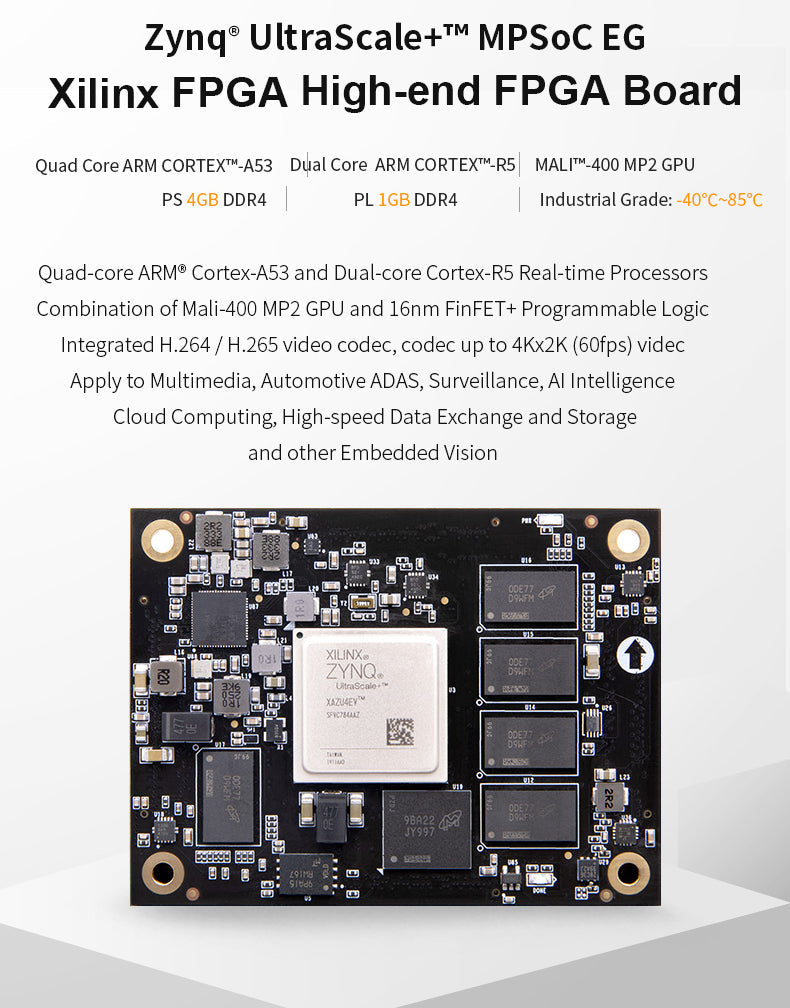 SoM ACU4EV ACU5EV: Xilinx Zynq UltraScale+ MPSOC AI ZU4EV ZU5EV Industrial Grade Module Custom PCB customize