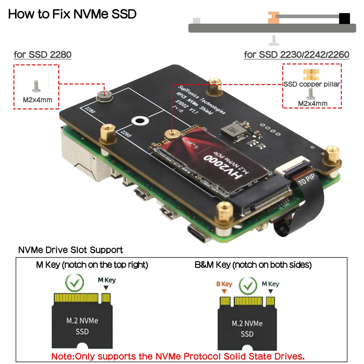 X1002 PCIe M.2 NVMe SSD Board for Raspberry Pi 5