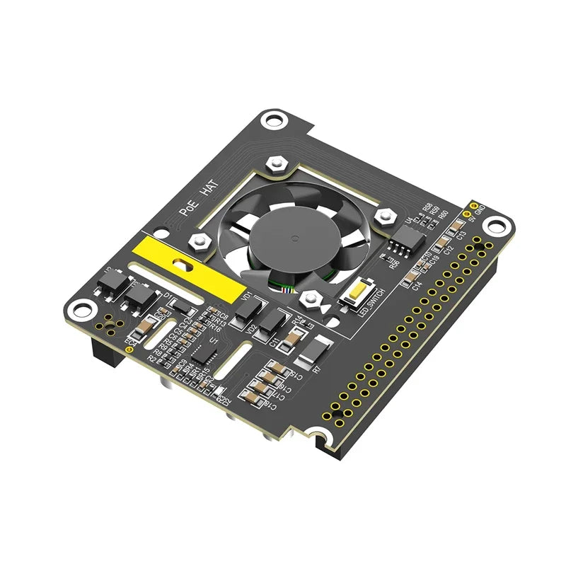 PoE HAT for Raspberry Pi 5 With Cooling Fan/Computer Module 5 With Automatic Discoloration LED Power Over Ethernet 5V 5A 25W