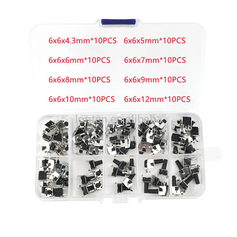 Custom 80PCS/Lot PCB Momentary Tactile Tact Push Button Switch Right Angle With stent 6*6*4.3/5/6/7/8/9/10/12mm Whit Box Manufacturer