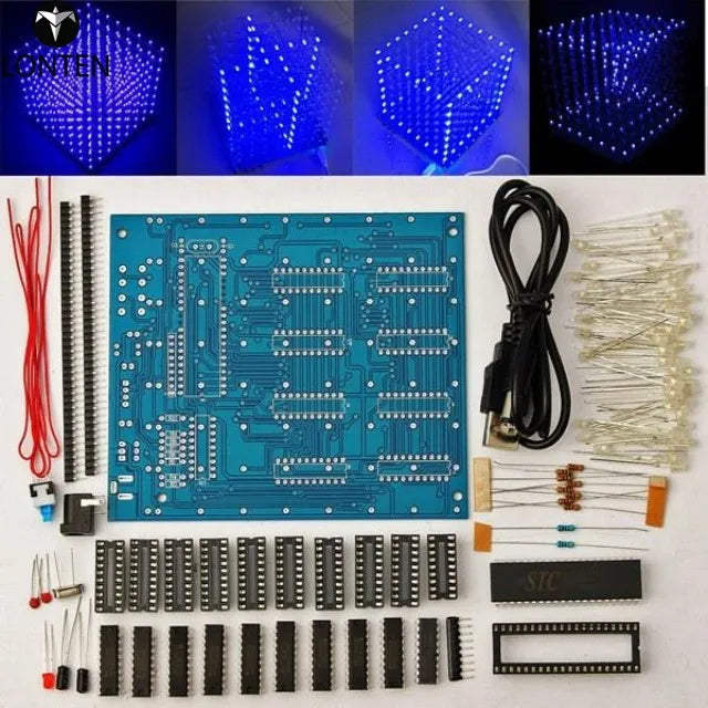 Custom Lonten 3D LED Square 8x8x8 LED Cu-be 3D Light Square Blue LED Electronic DIY Kit Tempered ability novelty news 3mm led Manufacturer