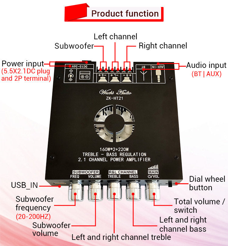 TDA7498E 2*160W+220W Power Amplifier Board 2.1 Channel Class D Theater Audio Stereo Equalizer Subwoofer Amp  pcb assembly customize