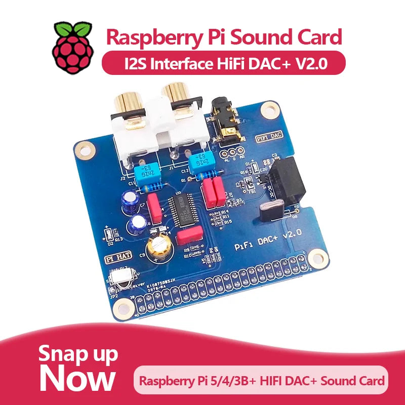 Raspberry Pi 5/4/3B+ HIFI DAC+ Sound Card with I2S Interface PiFi DAC+ V2.0 (HiFi Quality)